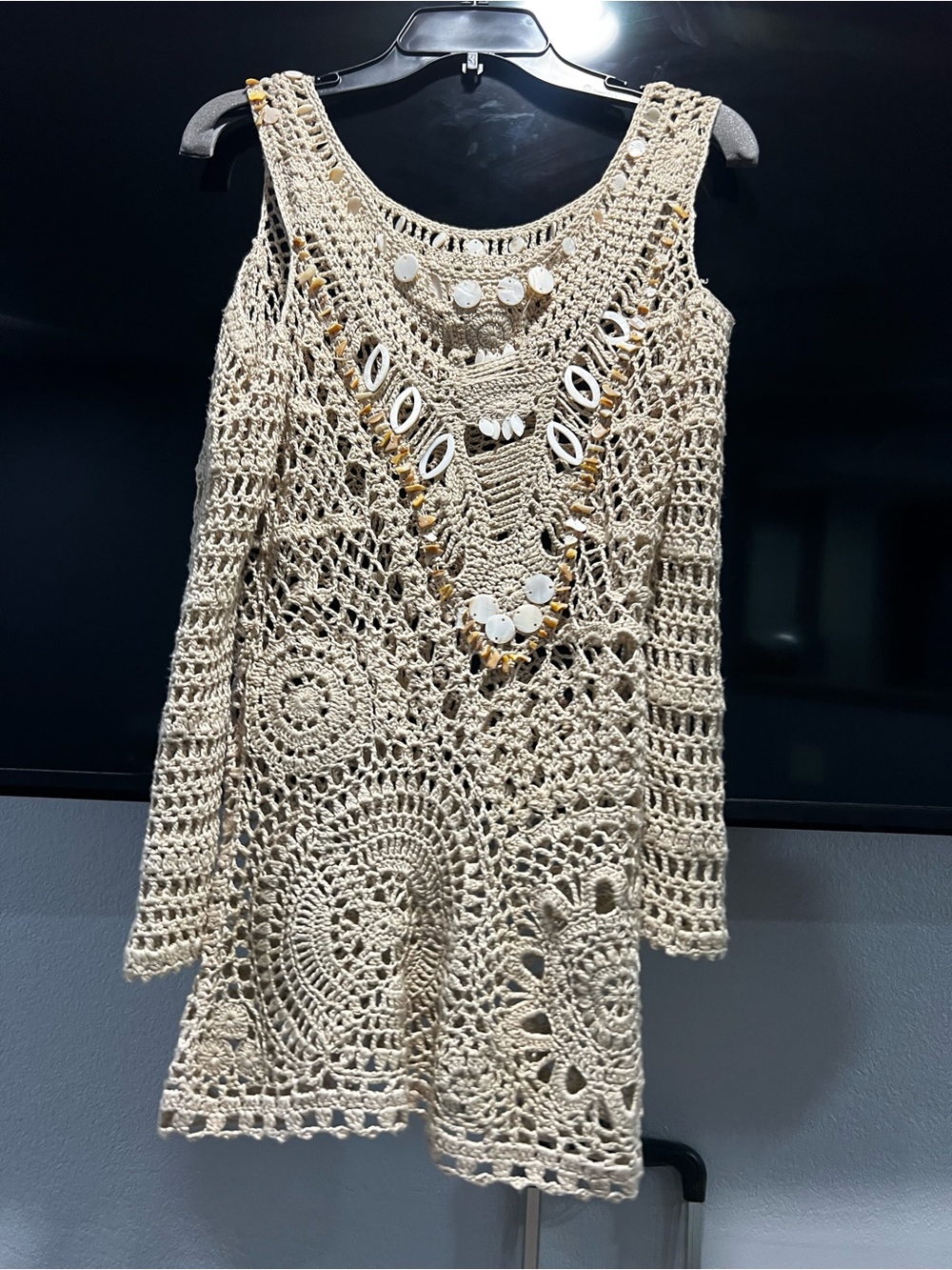 Beige Crochet Shell-Accent Swim Coverup Tunic